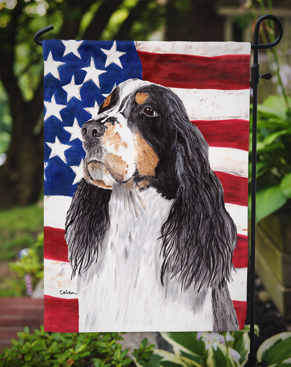 USA American Flag with Springer Spaniel Flag Garden Size.