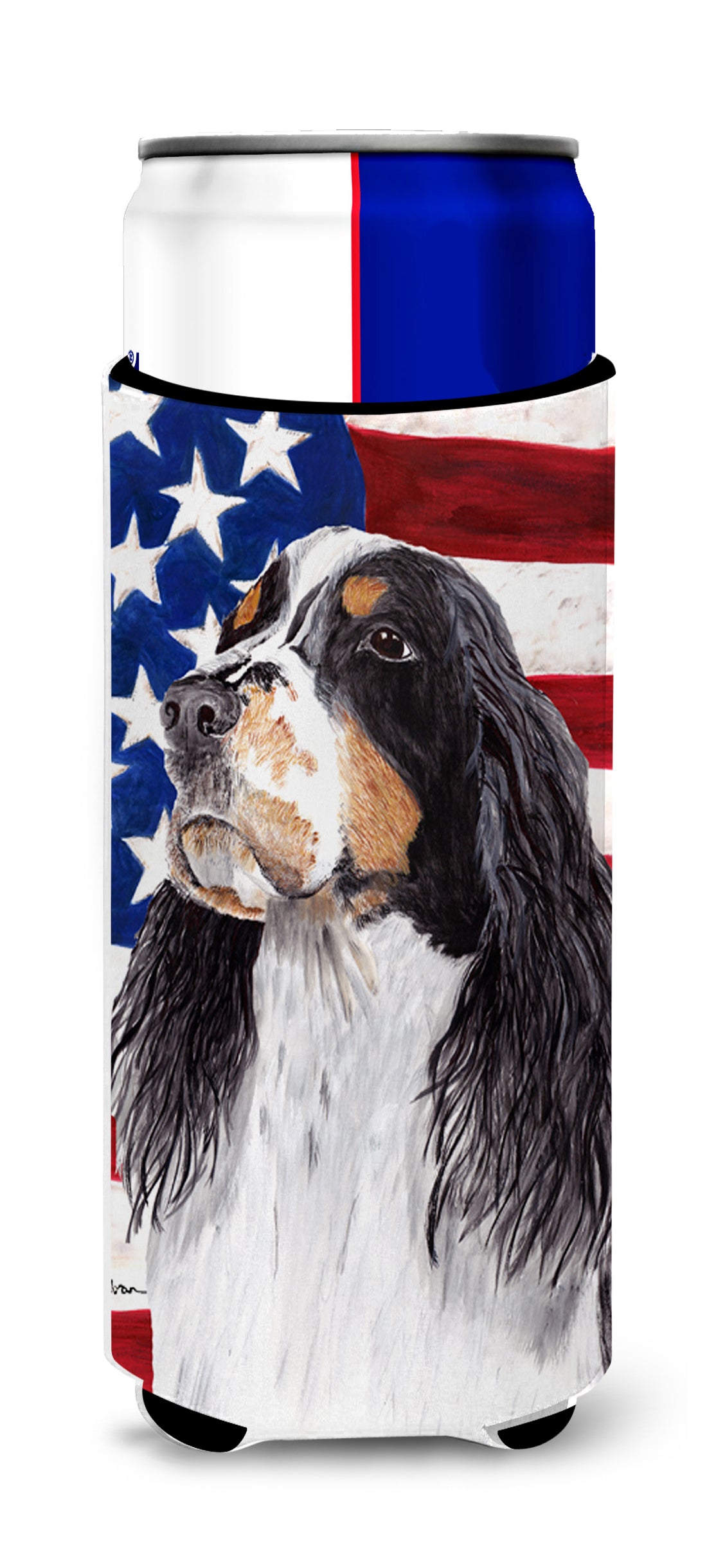 USA American Flag with Springer Spaniel Ultra Beverage Insulators for slim cans SC9016MUK.