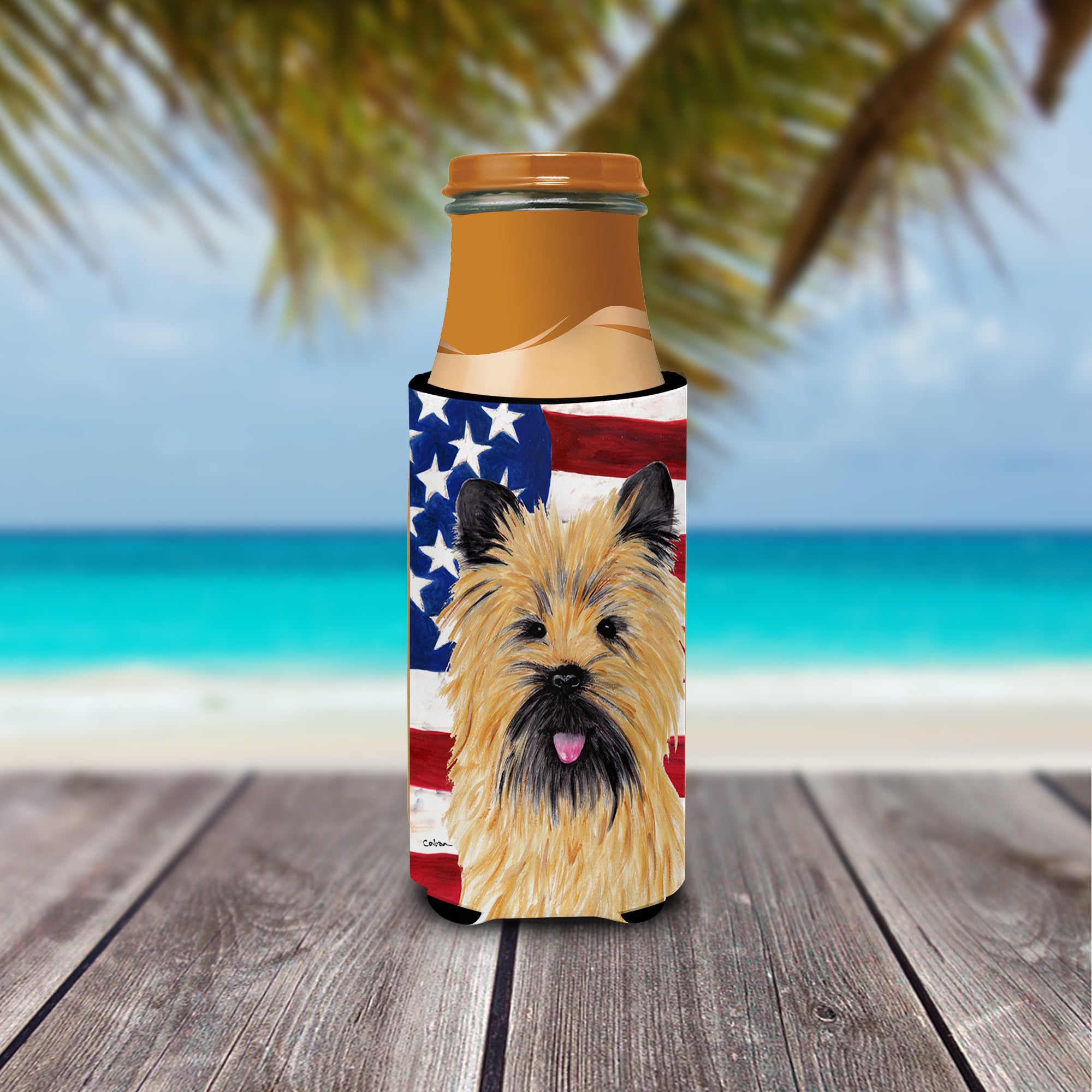 USA American Flag with Cairn Terrier Ultra Beverage Insulators for slim cans SC9017MUK.