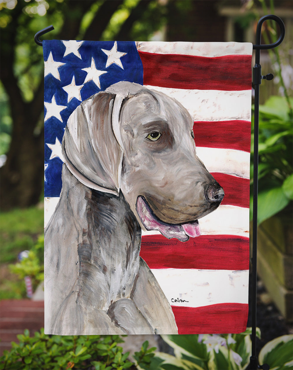 USA American Flag with Weimaraner Flag Garden Size.