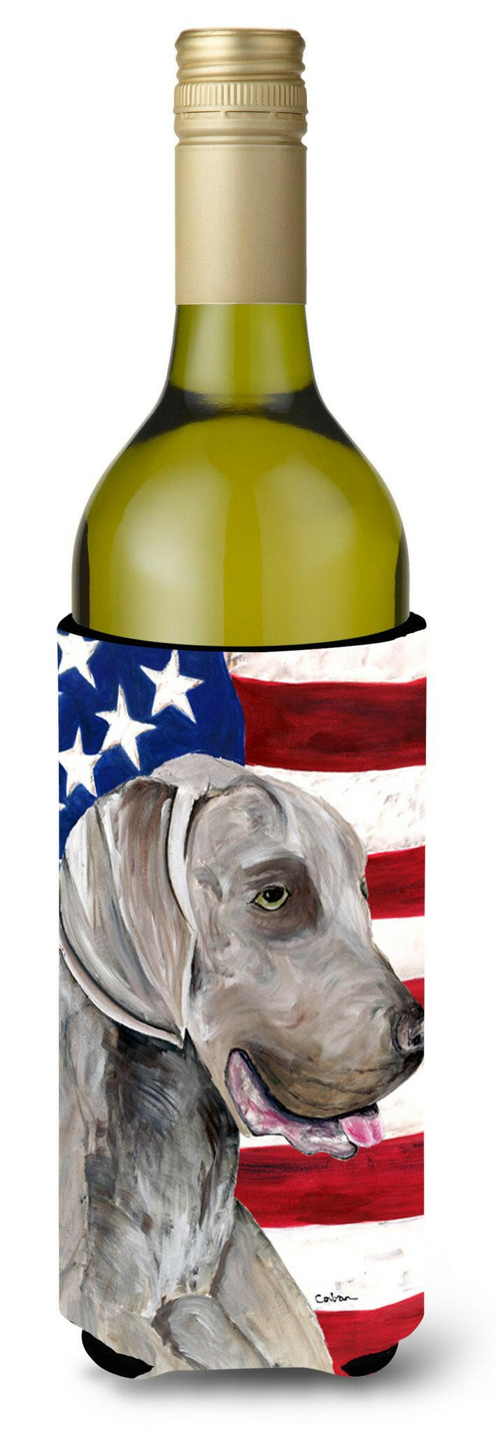 USA American Flag with Weimaraner Wine Bottle Beverage Insulator Beverage Insulator Hugger SC9021LITERK by Caroline's Treasures