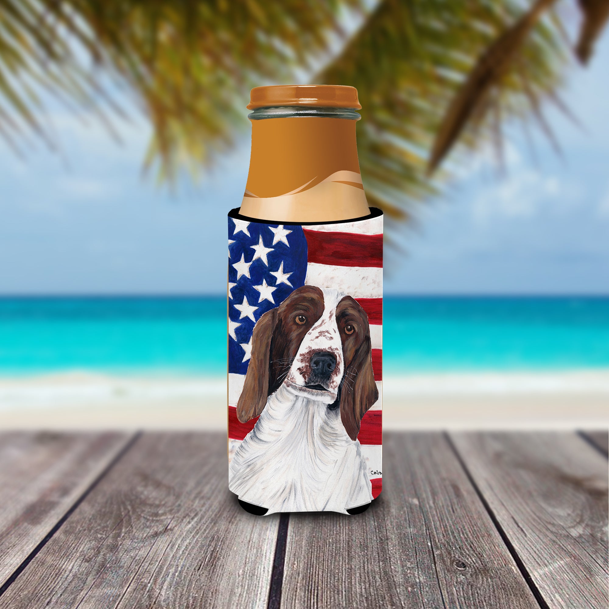 USA American Flag with Welsh Springer Spaniel Ultra Beverage Insulators for slim cans SC9024MUK.