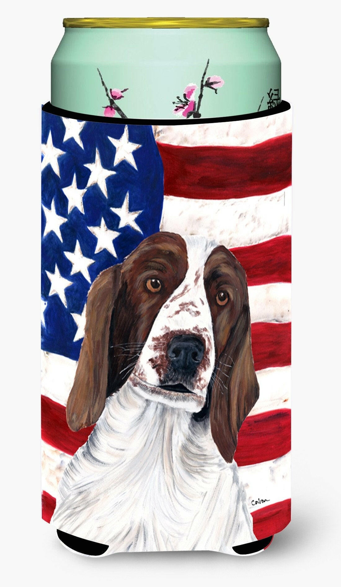 USA American Flag with Welsh Springer Spaniel  Tall Boy Beverage Insulator Beverage Insulator Hugger by Caroline&#39;s Treasures