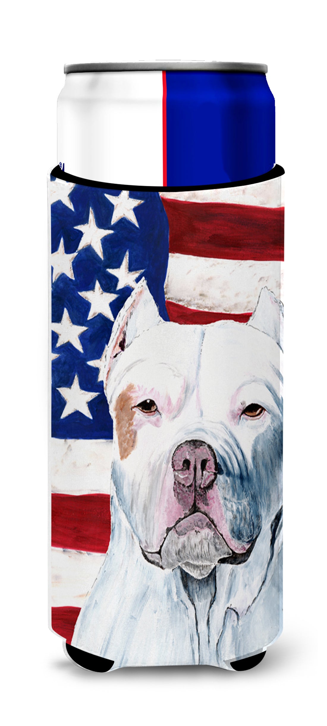 USA American Flag with Pit Bull Ultra Beverage Insulators for slim cans SC9026MUK.