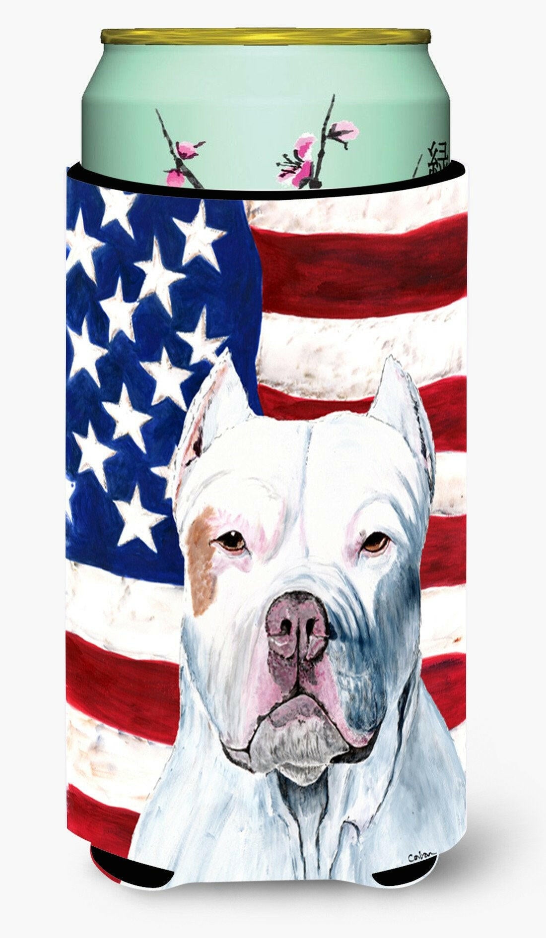 USA American Flag with Pit Bull  Tall Boy Beverage Insulator Beverage Insulator Hugger by Caroline's Treasures