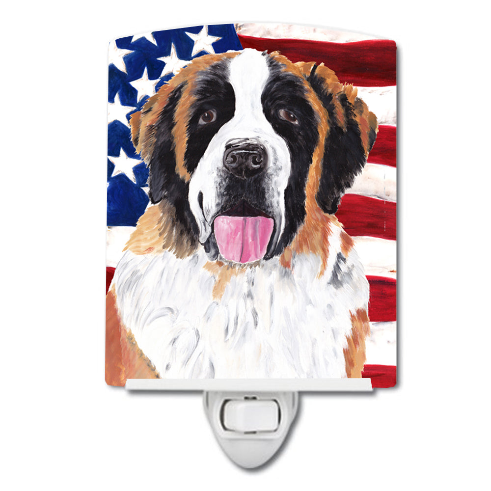 USA American Flag with Saint Bernard Ceramic Night Light SC9027CNL - the-store.com