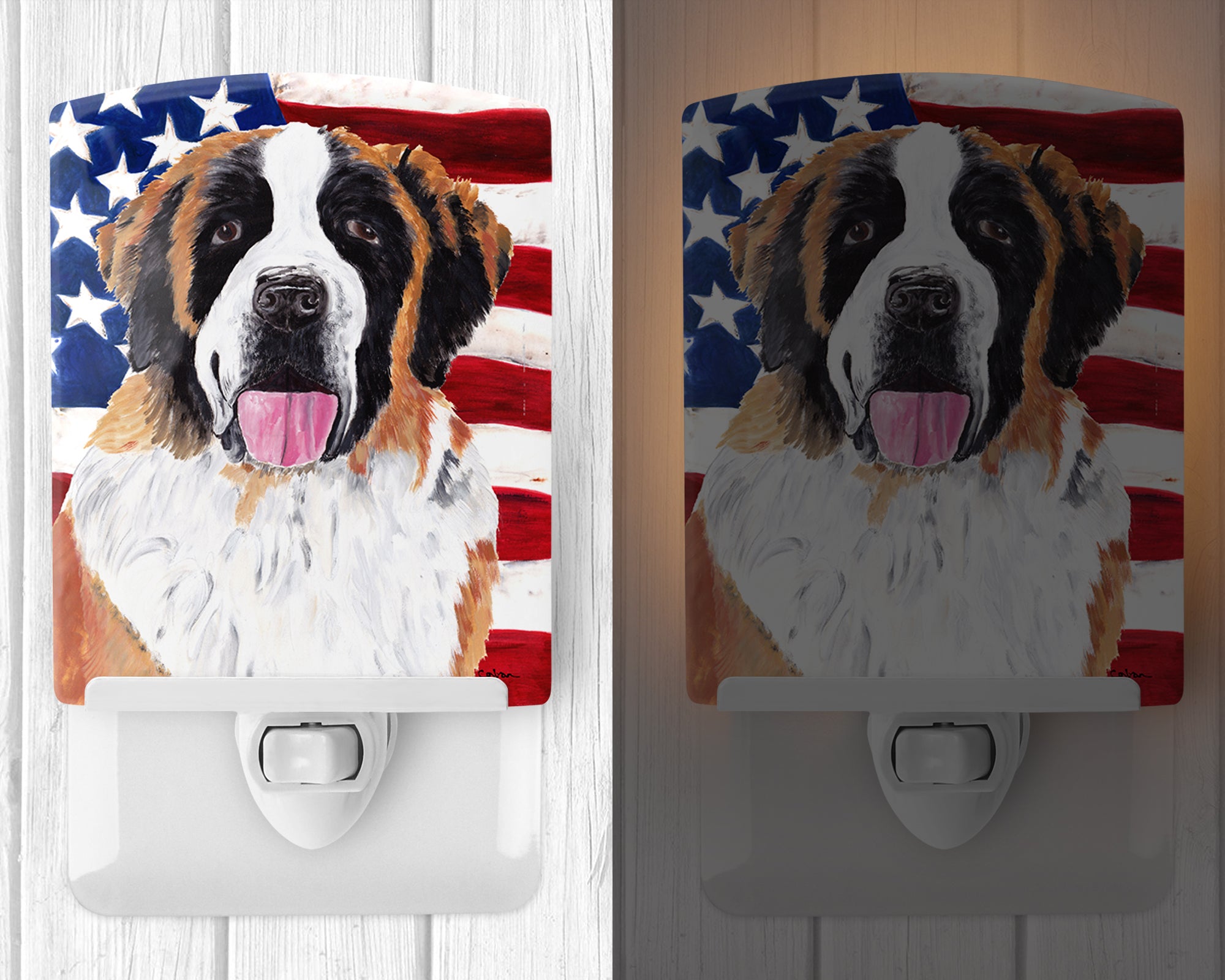 USA American Flag with Saint Bernard Ceramic Night Light SC9027CNL - the-store.com