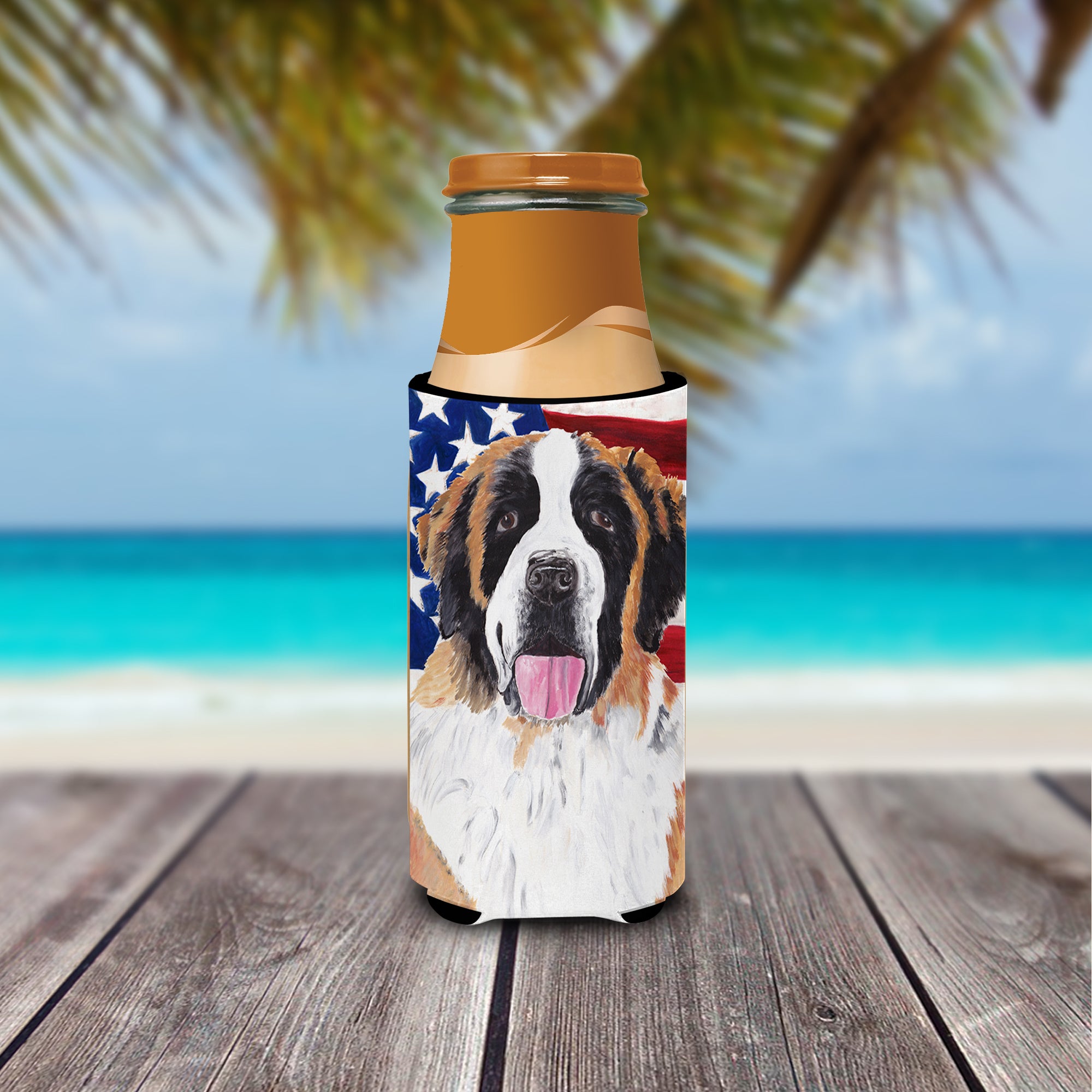 USA American Flag with Saint Bernard Ultra Beverage Insulators for slim cans SC9027MUK.