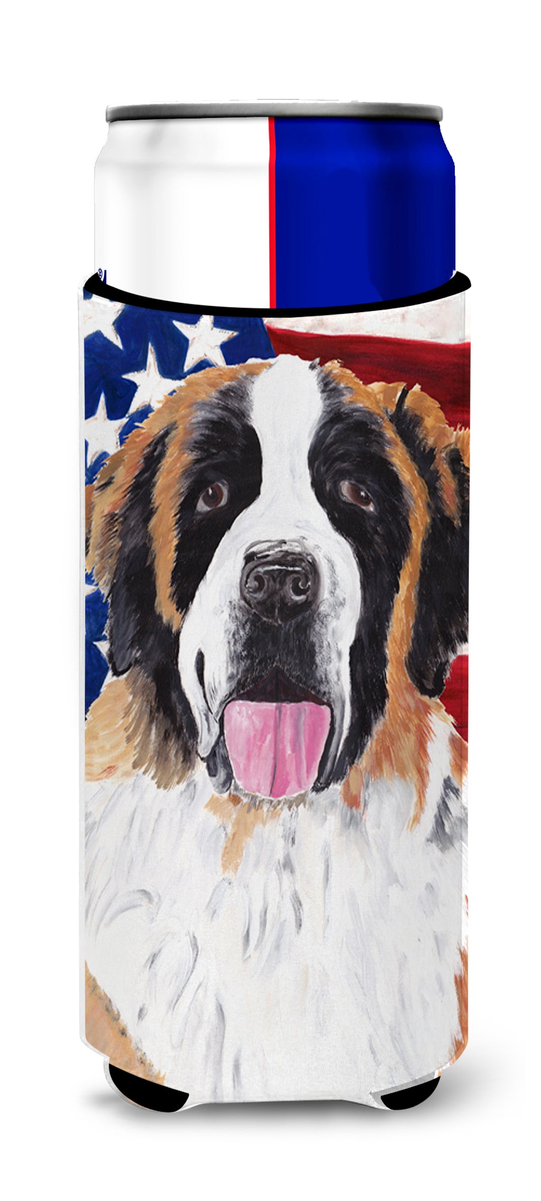 USA American Flag with Saint Bernard Ultra Beverage Insulators for slim cans SC9027MUK.