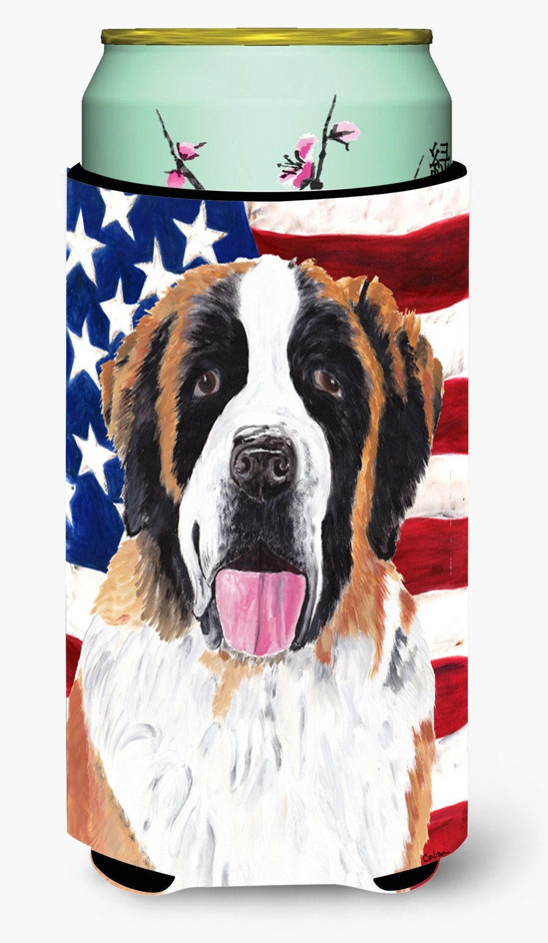 USA American Flag with Saint Bernard  Tall Boy Beverage Insulator Beverage Insulator Hugger by Caroline's Treasures