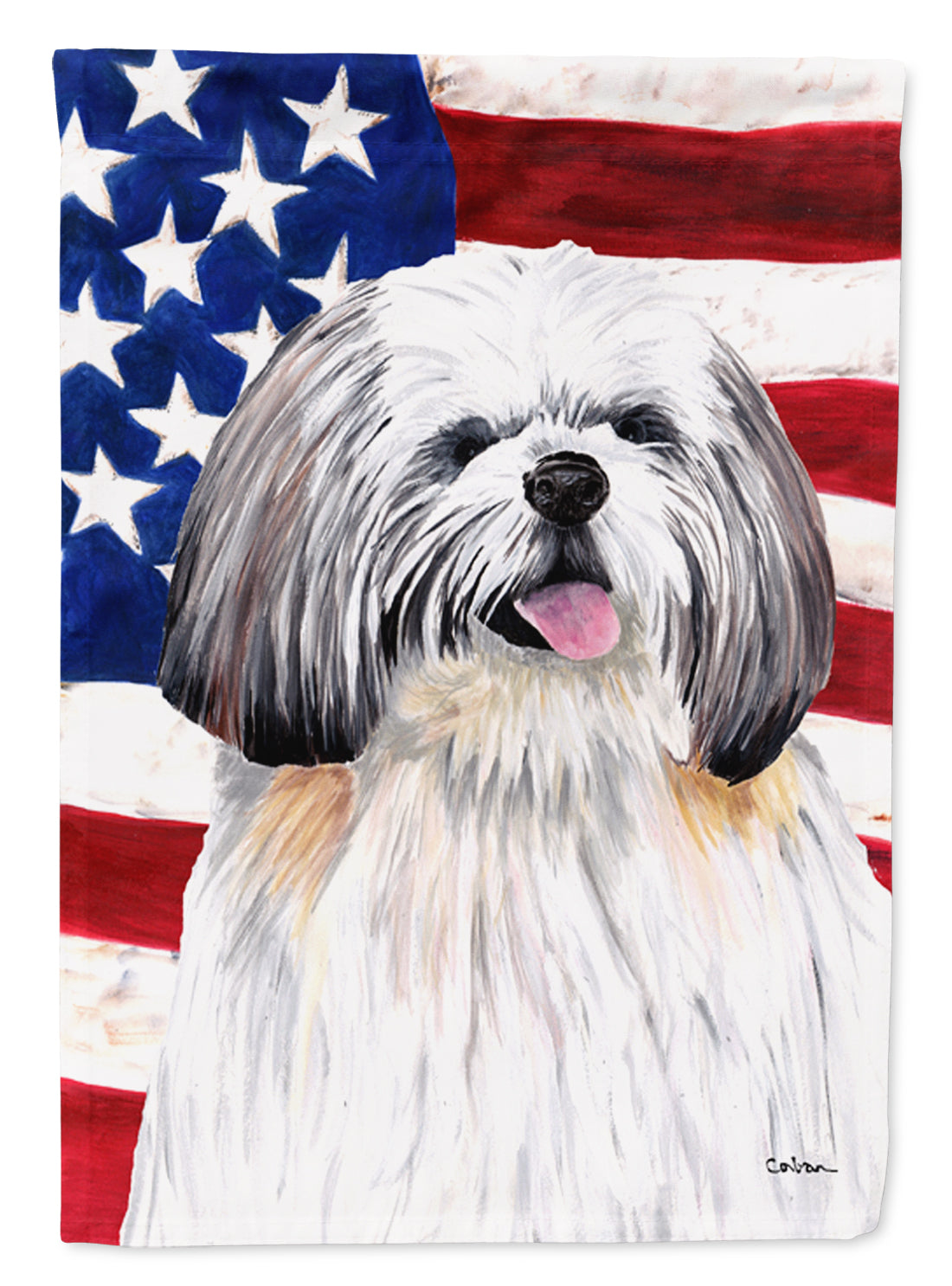 USA American Flag with Shih Tzu Flag Garden Size.