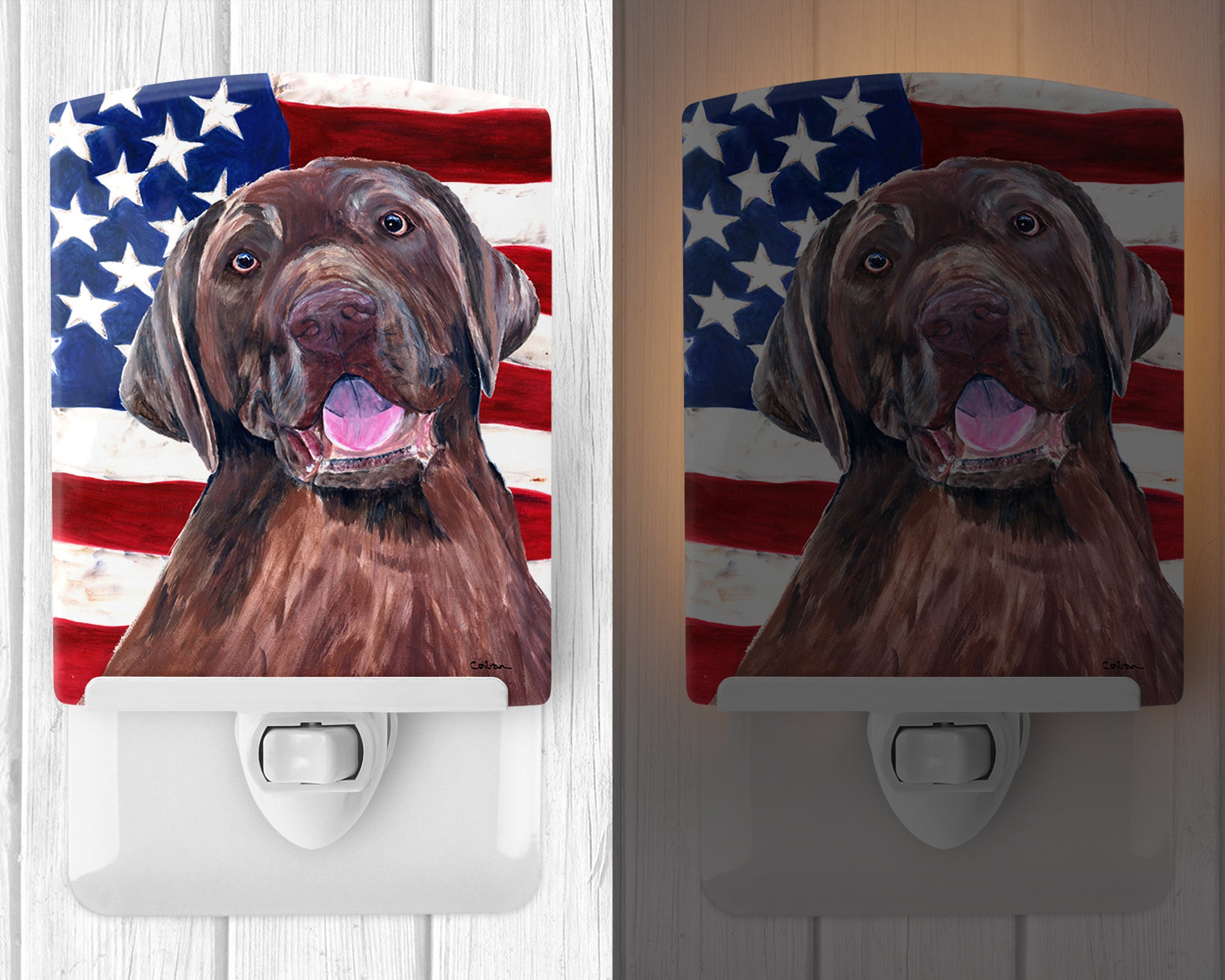 USA American Flag with Labrador Ceramic Night Light SC9029CNL - the-store.com