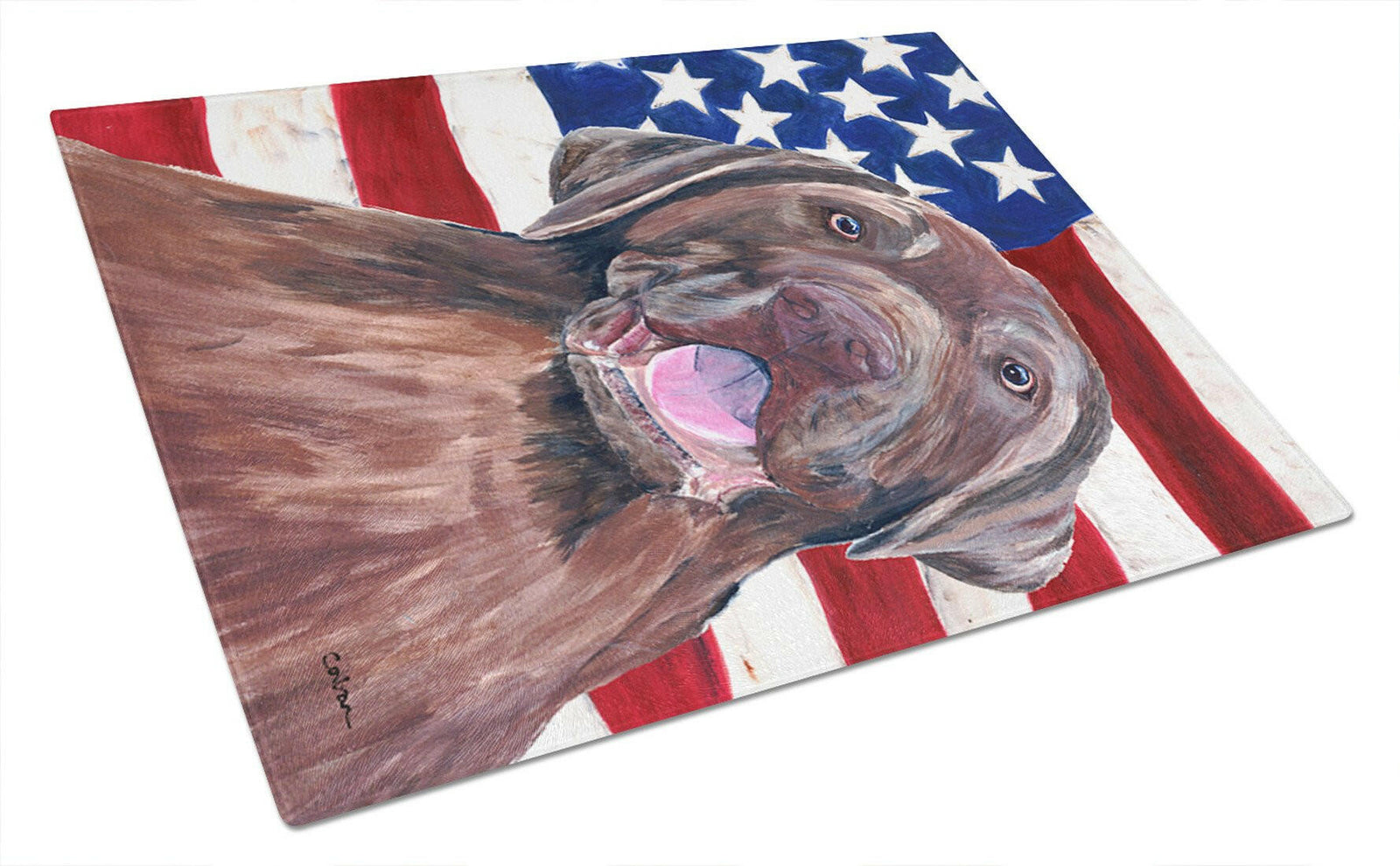 USA American Flag with Labrador Glass Cutting Board Large by Caroline's Treasures
