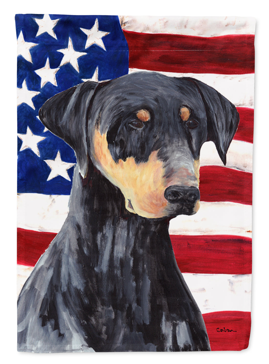 USA American Flag with Doberman Flag Canvas House Size  the-store.com.