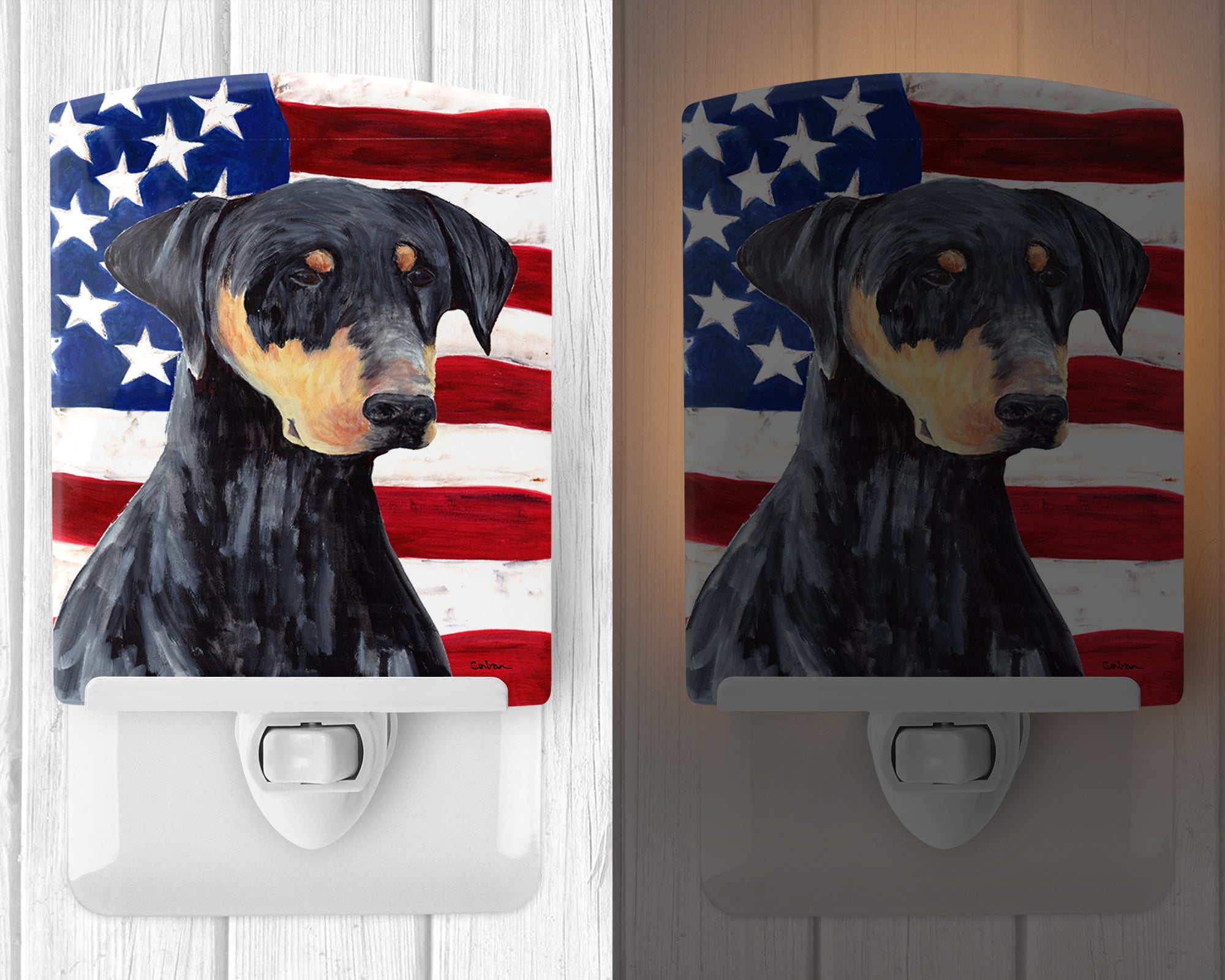 USA American Flag with Doberman Ceramic Night Light SC9030CNL - the-store.com