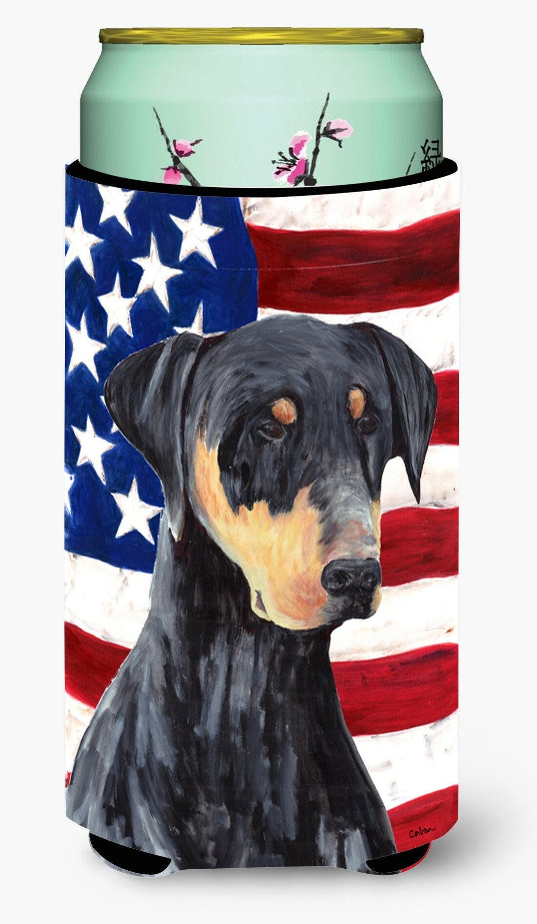 USA American Flag with Doberman  Tall Boy Beverage Insulator Beverage Insulator Hugger by Caroline's Treasures