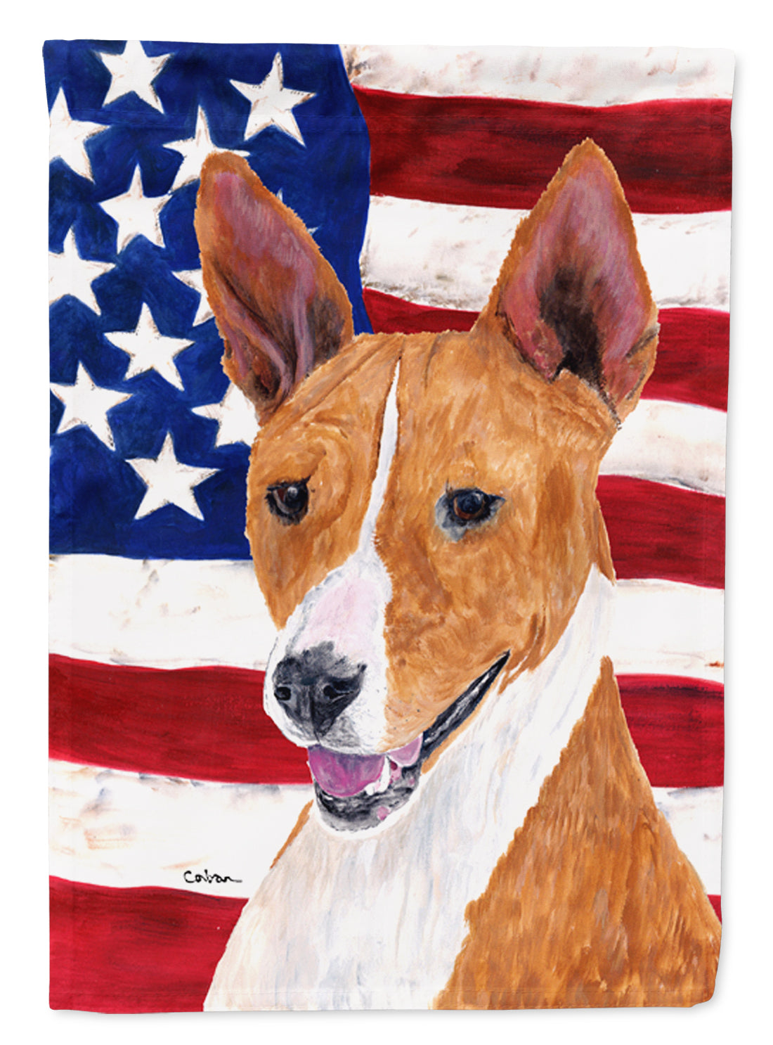 USA American Flag with Basenji Flag Canvas House Size  the-store.com.