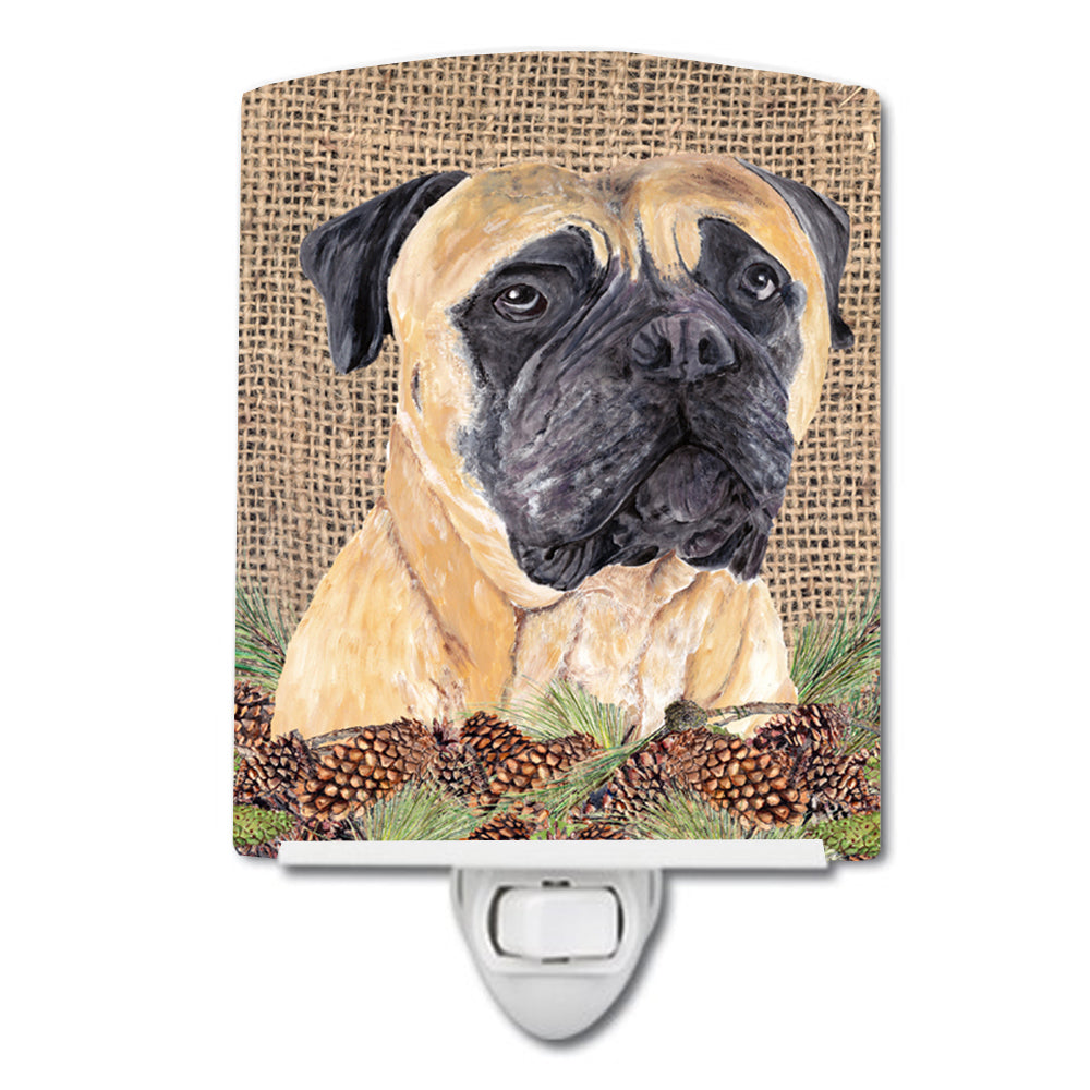 Mastiff Faux Burlap and Pine cones Ceramic Night Light SC9037CNL - the-store.com