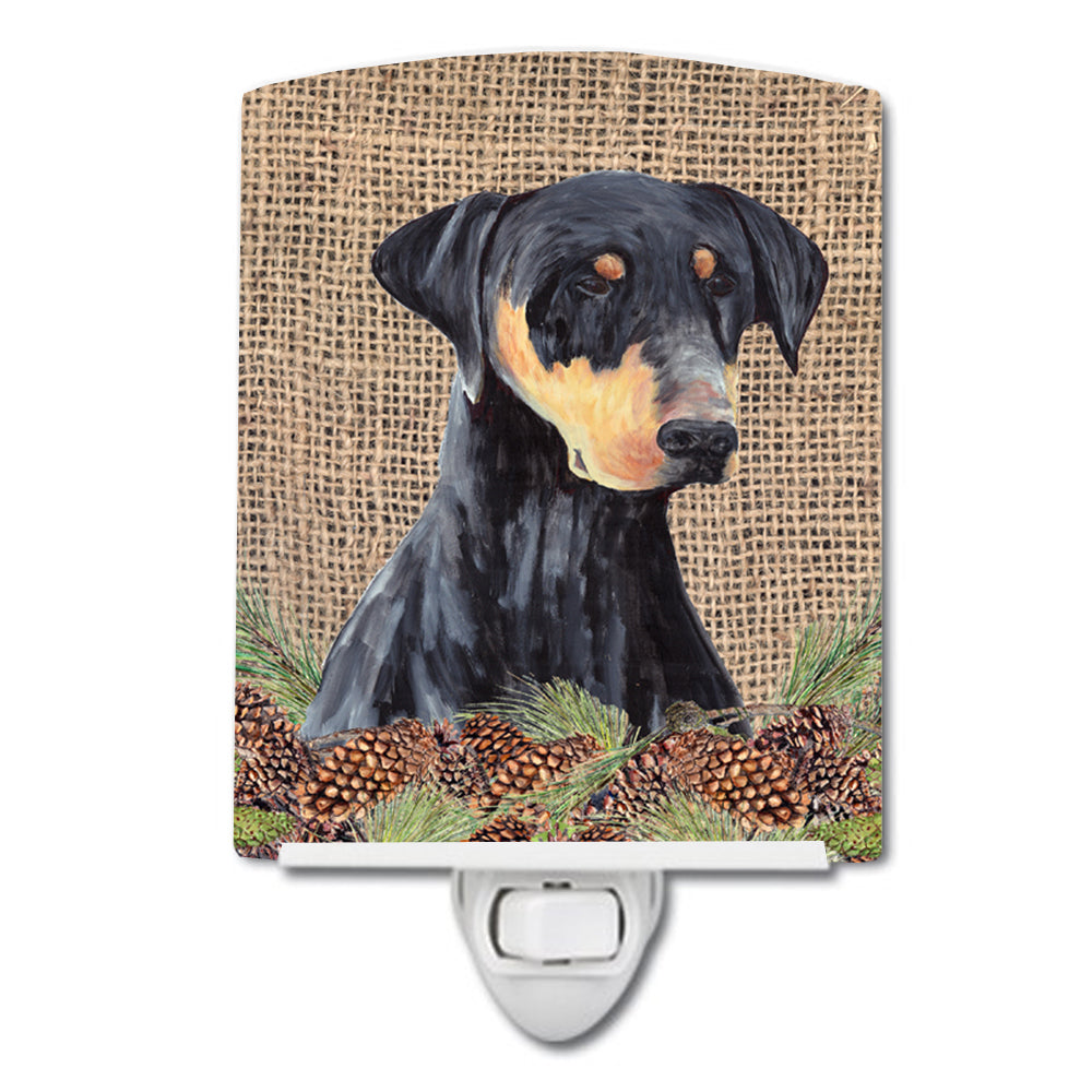 Doberman Faux Burlap and Pine cones Ceramic Night Light SC9038CNL - the-store.com