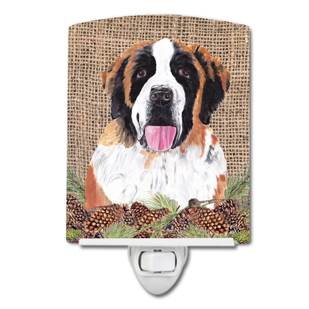 Saint Bernard Faux Burlap and Pine cones Ceramic Night Light SC9041CNL - the-store.com