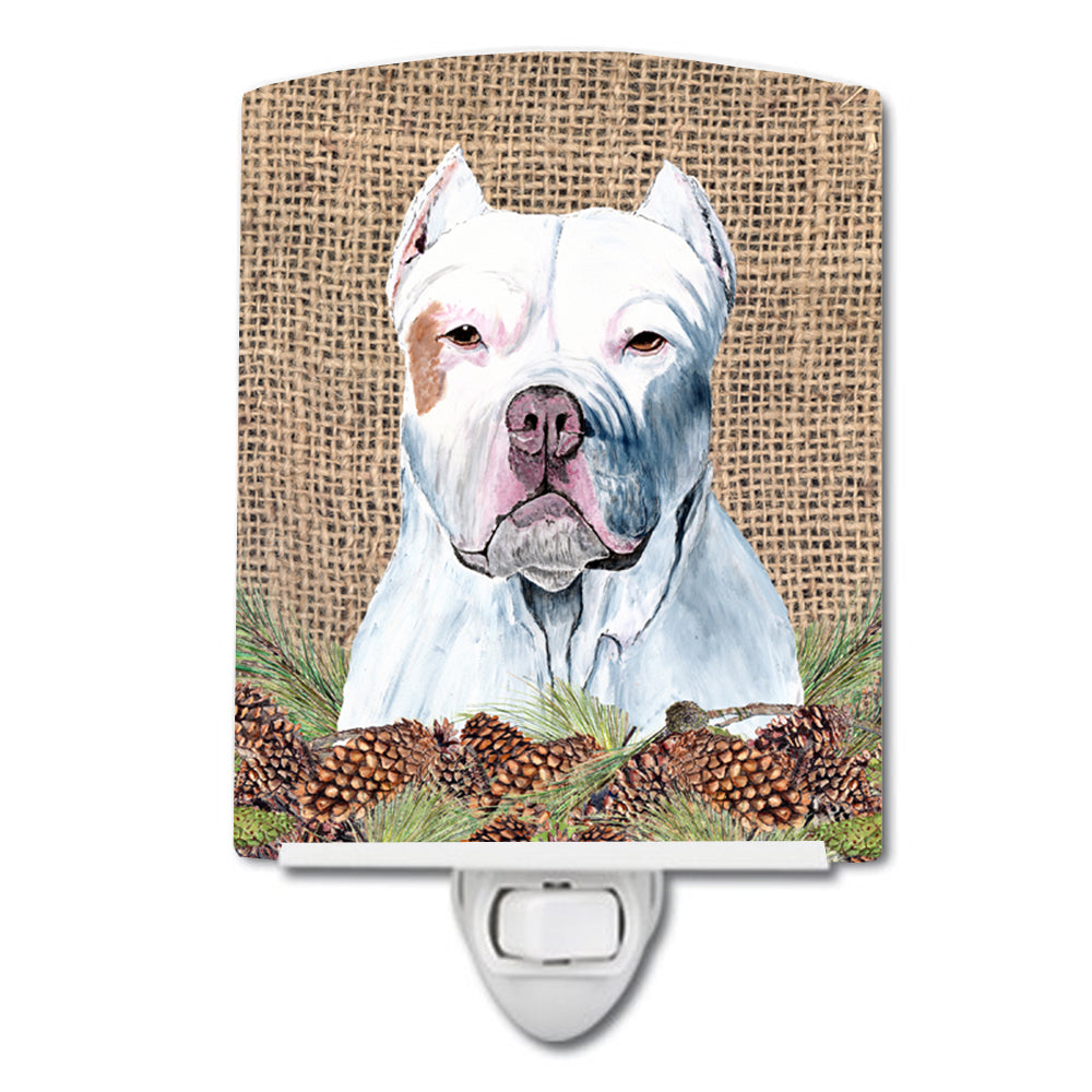 Pit Bull Faux Burlap and Pine cones Ceramic Night Light SC9042CNL - the-store.com