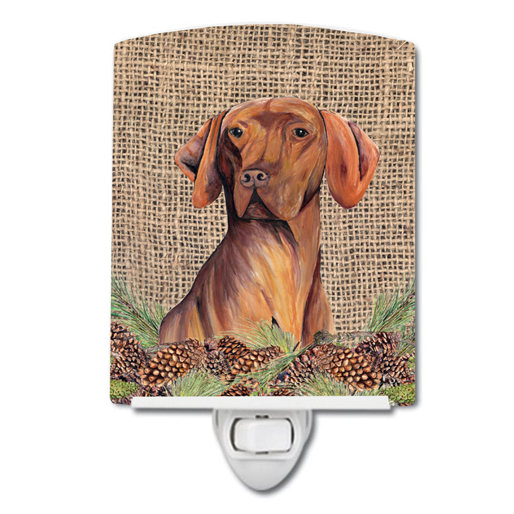 Vizsla Faux Burlap and Pine cones Ceramic Night Light SC9044CNL - the-store.com