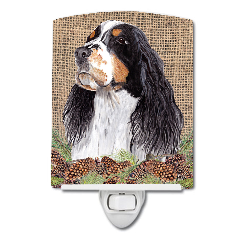 Springer Spaniel Faux Burlap and Pine cones Ceramic Night Light SC9048CNL - the-store.com