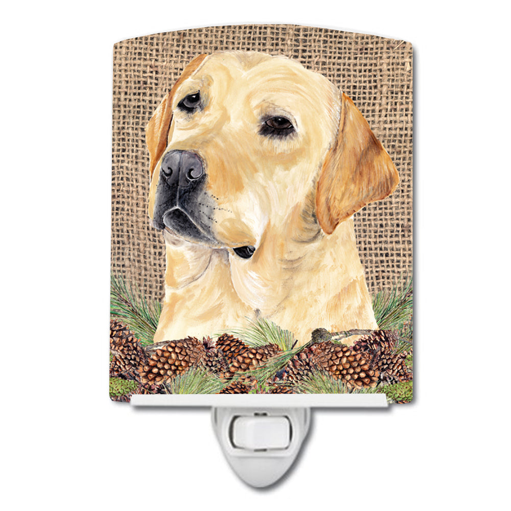 Labrador Faux Burlap and Pine cones Ceramic Night Light SC9049CNL - the-store.com