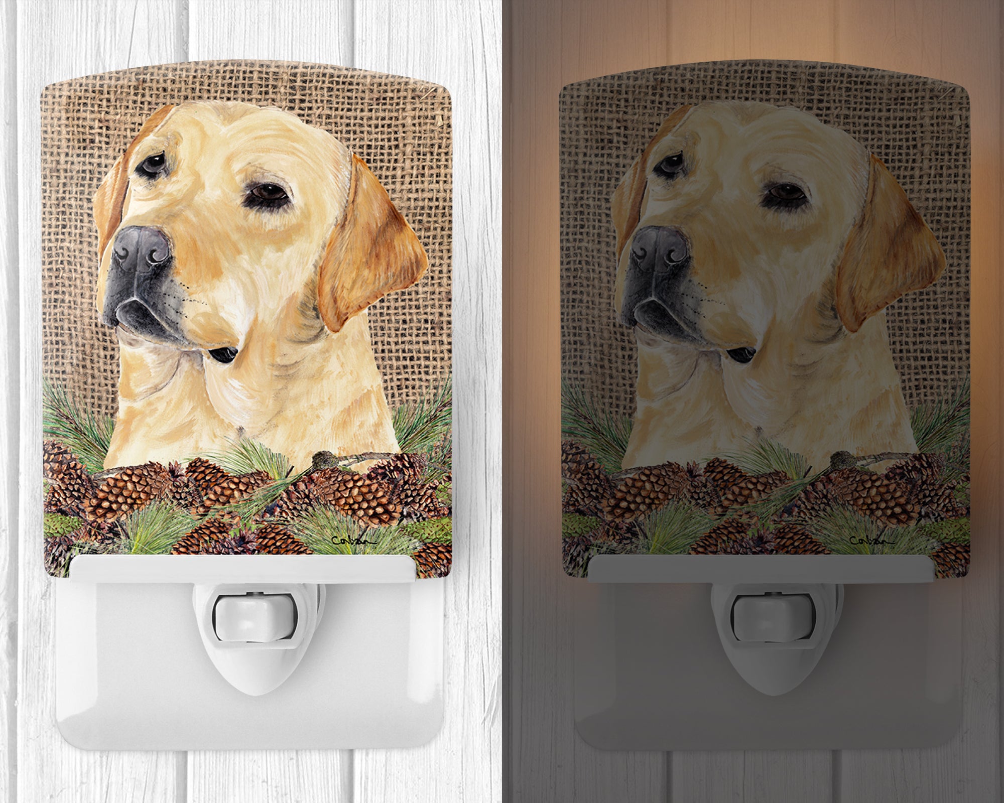 Labrador Faux Burlap and Pine cones Ceramic Night Light SC9049CNL - the-store.com