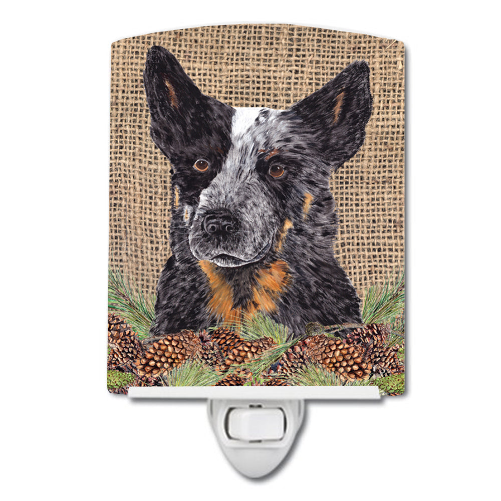 Australian Cattle Dog Faux Burlap and Pine cones Ceramic Night Light SC9050CNL - the-store.com