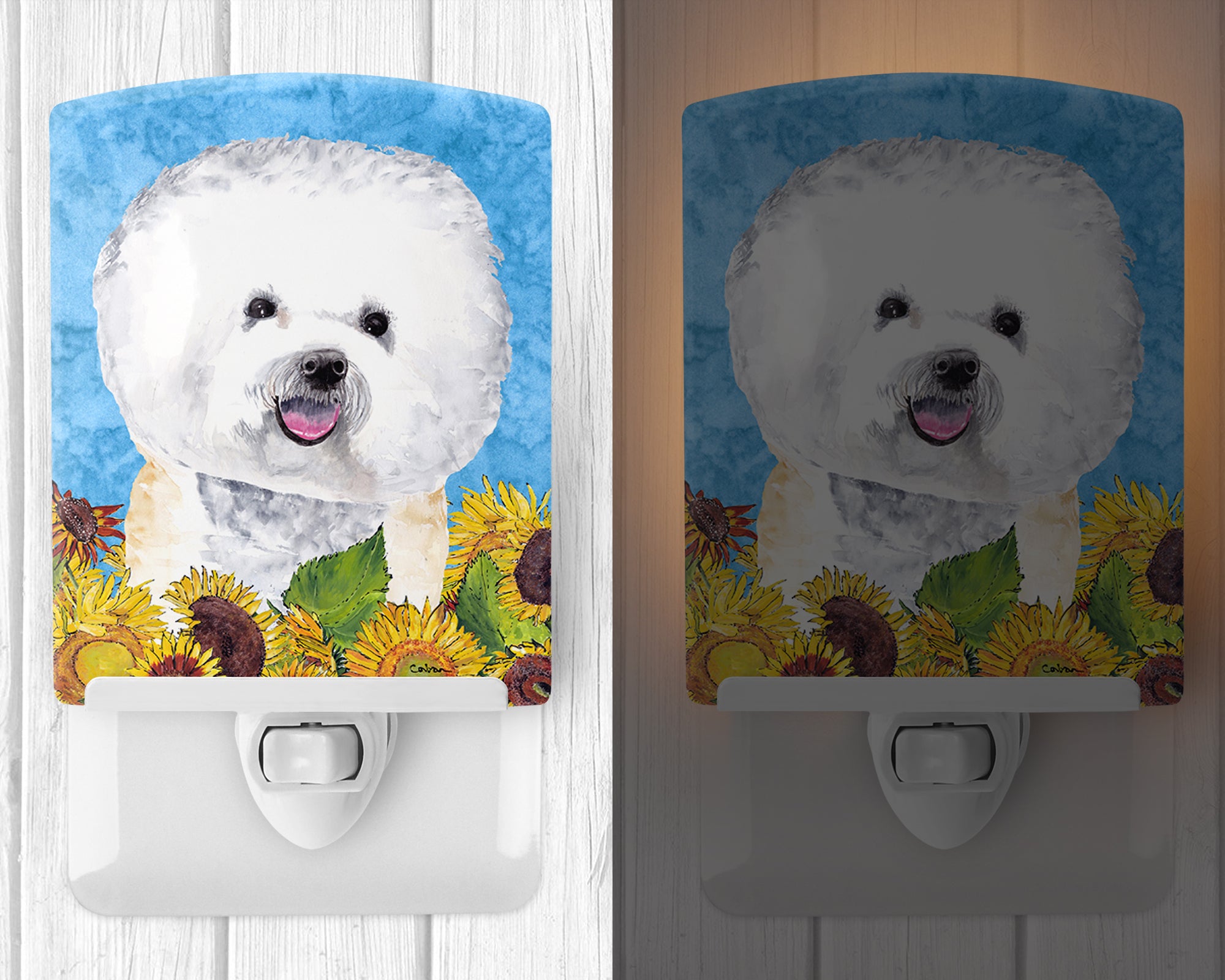 Bichon Frise in Summer Flowers Ceramic Night Light SC9059CNL - the-store.com