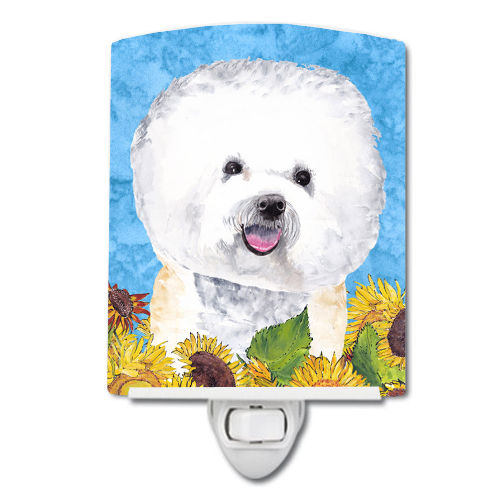 Bichon Frise in Summer Flowers Ceramic Night Light SC9059CNL - the-store.com