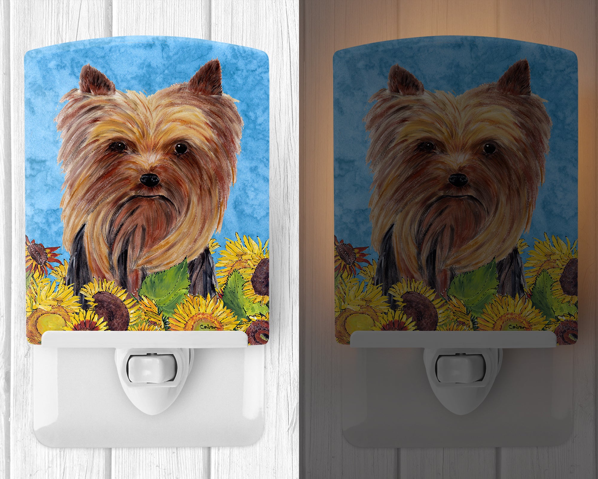 Yorkie in Summer Flowers Ceramic Night Light SC9060CNL - the-store.com