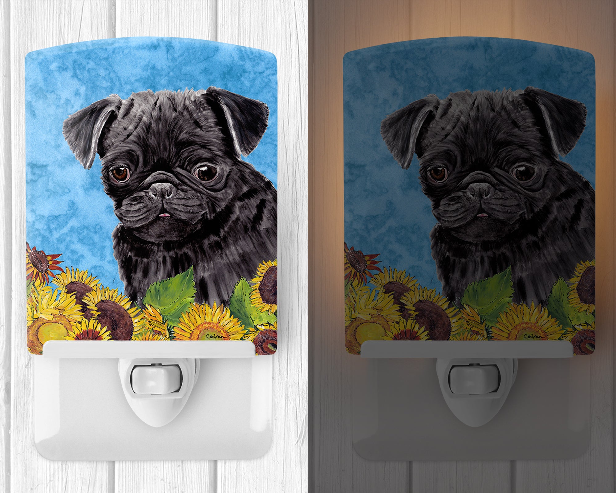 Pug in Summer Flowers Ceramic Night Light SC9062CNL - the-store.com