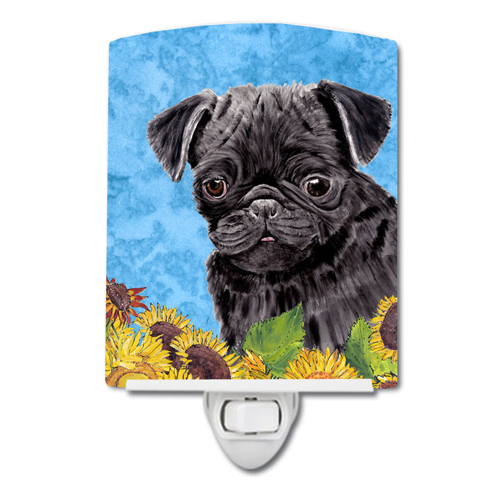 Pug in Summer Flowers Ceramic Night Light SC9062CNL - the-store.com