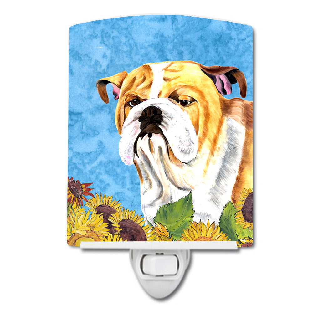 Bulldog English in Summer Flowers Ceramic Night Light SC9064CNL - the-store.com