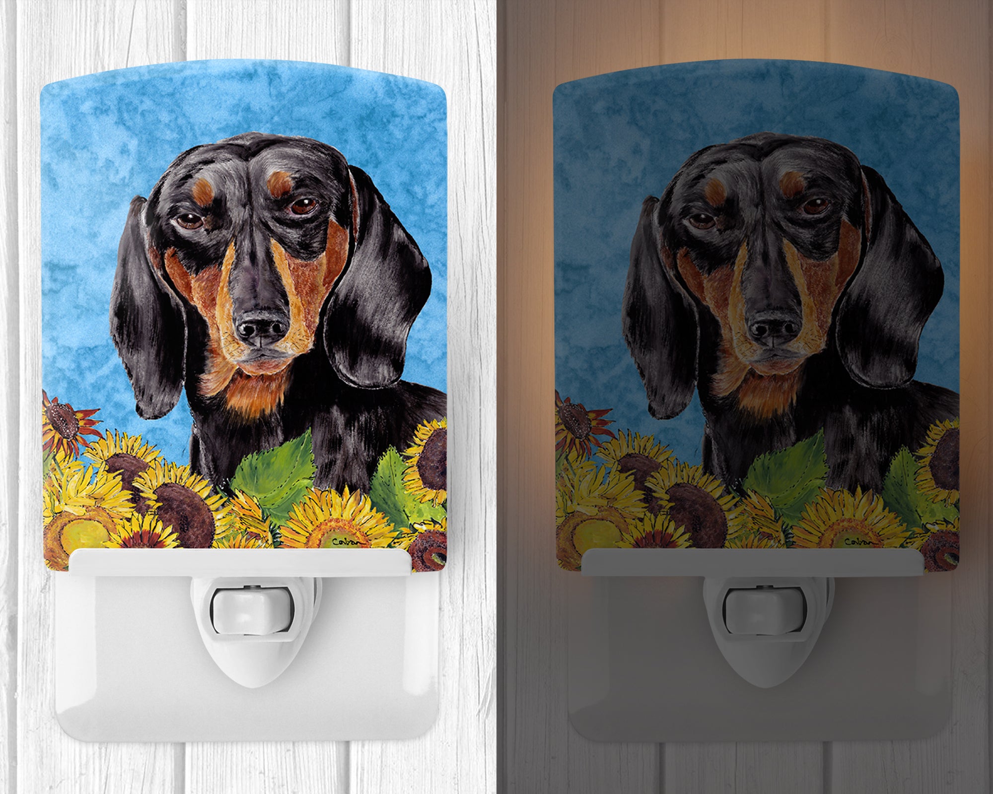 Dachshund in Summer Flowers Ceramic Night Light SC9065CNL - the-store.com