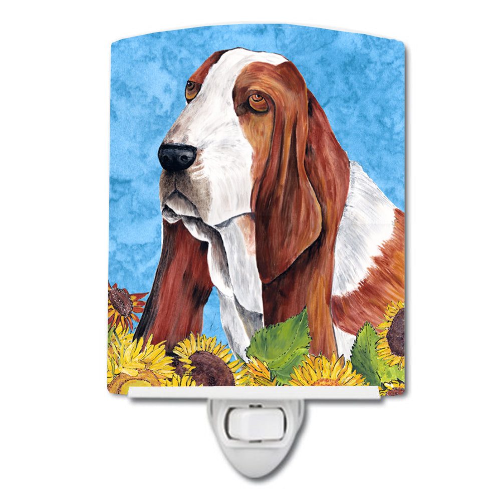 Basset Hound in Summer Flowers Ceramic Night Light SC9066CNL - the-store.com