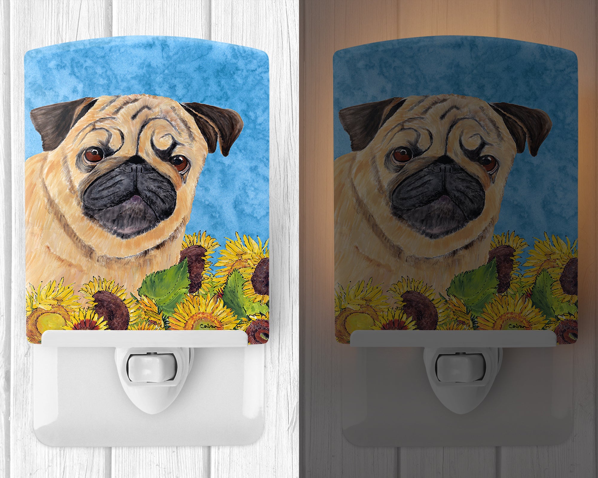 Pug in Summer Flowers Ceramic Night Light SC9068CNL - the-store.com