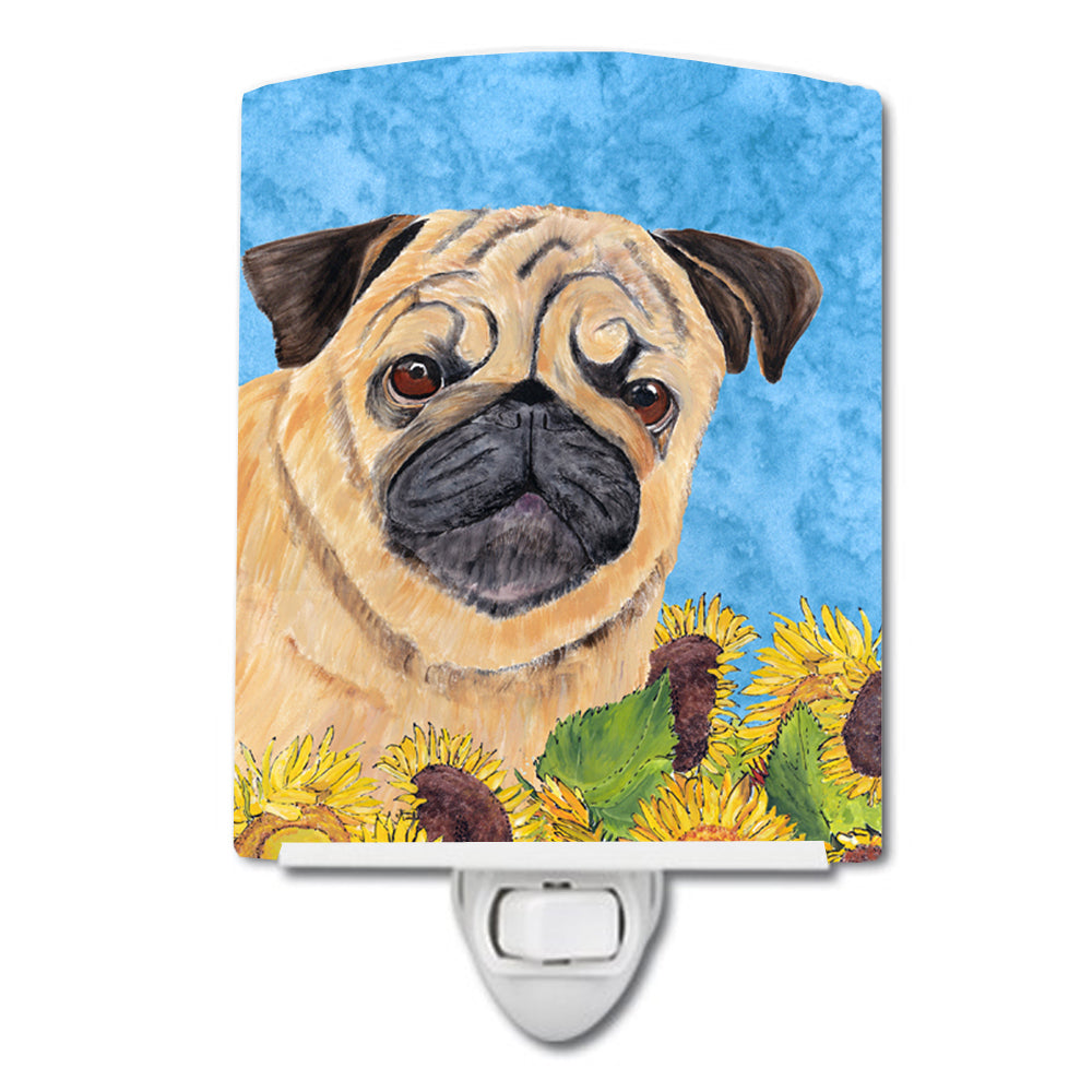 Pug in Summer Flowers Ceramic Night Light SC9068CNL - the-store.com