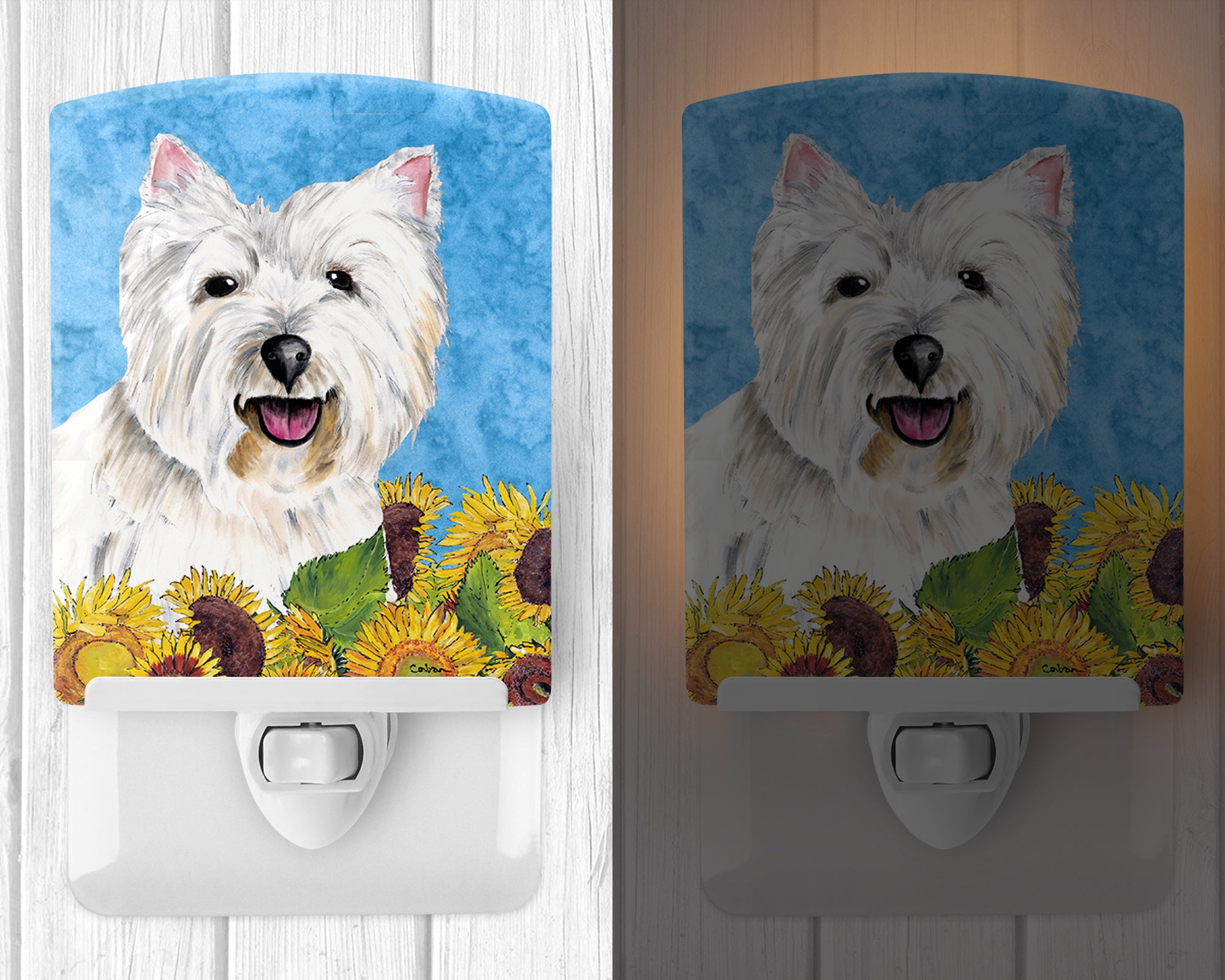 Westie in Summer Flowers Ceramic Night Light SC9070CNL - the-store.com