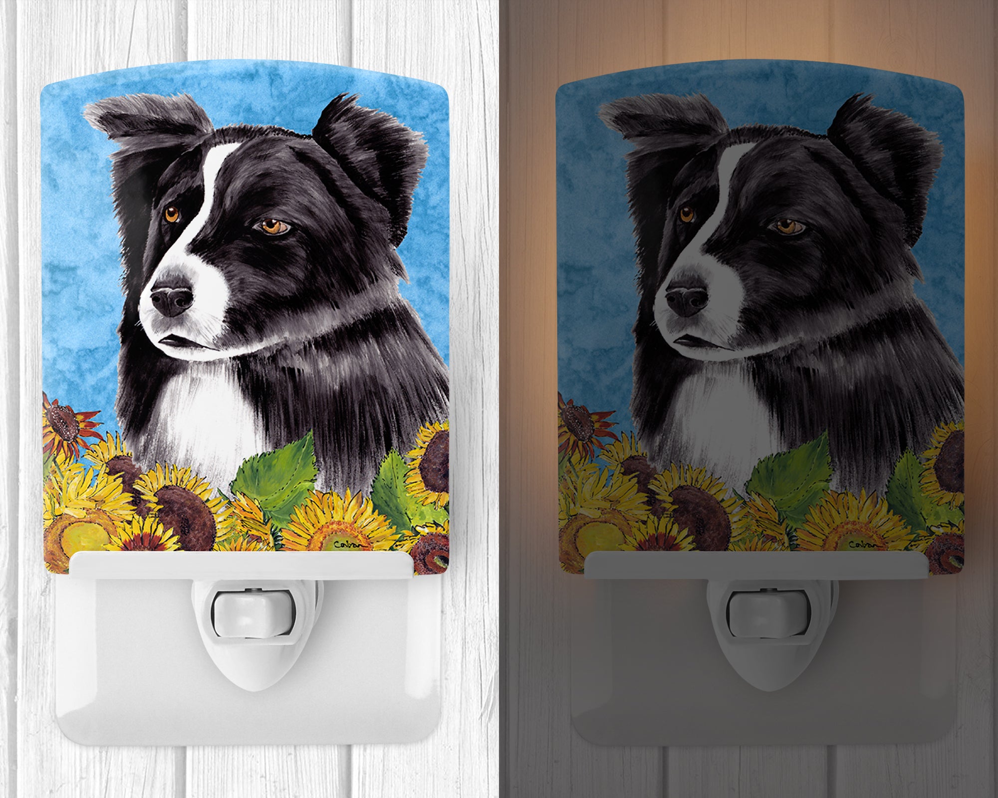 Border Collie in Summer Flowers Ceramic Night Light SC9071CNL - the-store.com