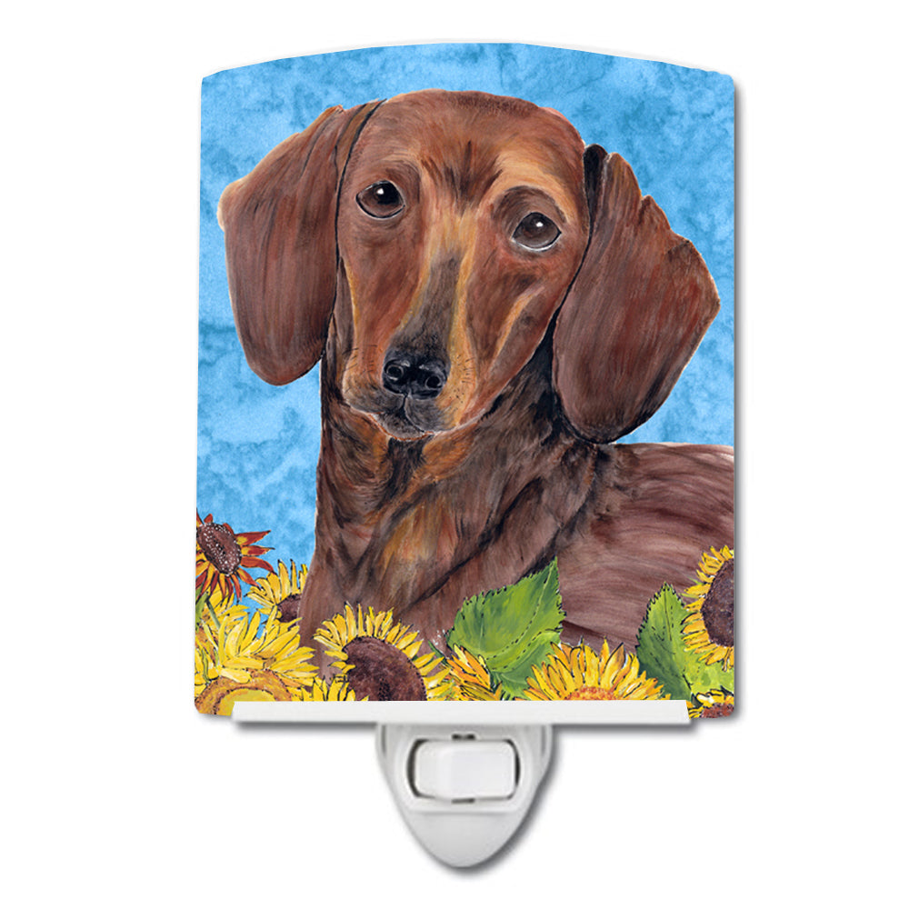 Dachshund in Summer Flowers Ceramic Night Light SC9072CNL - the-store.com