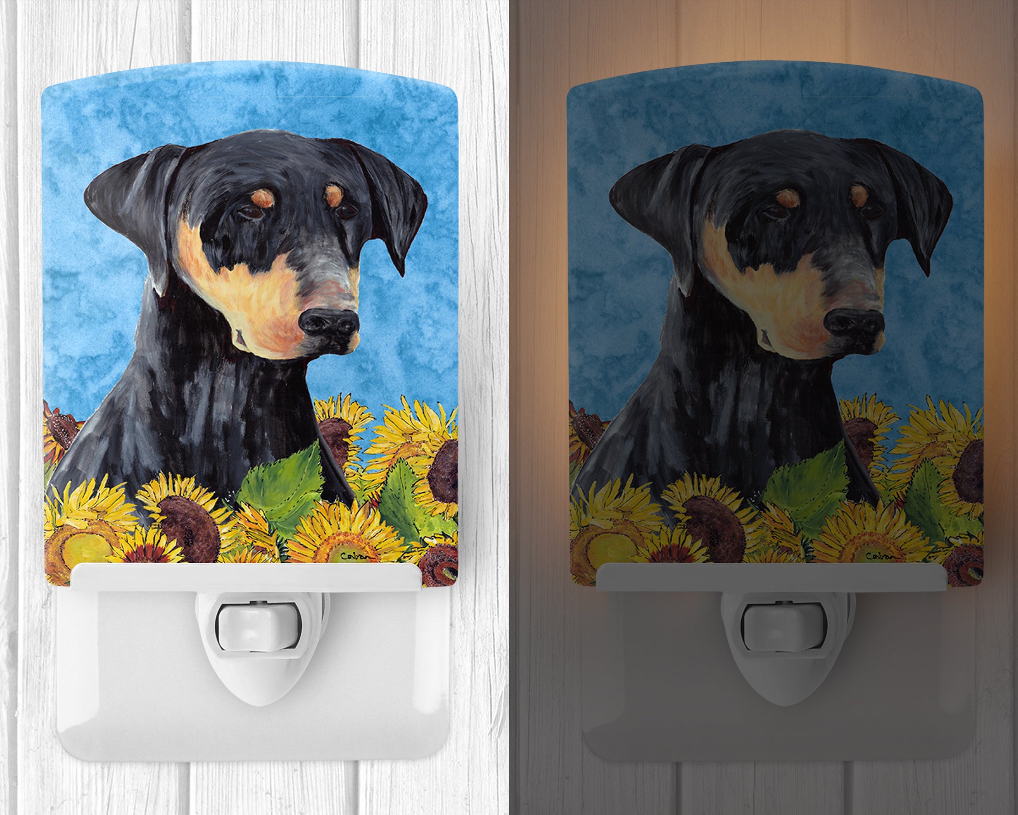 Doberman in Summer Flowers Ceramic Night Light SC9073CNL - the-store.com