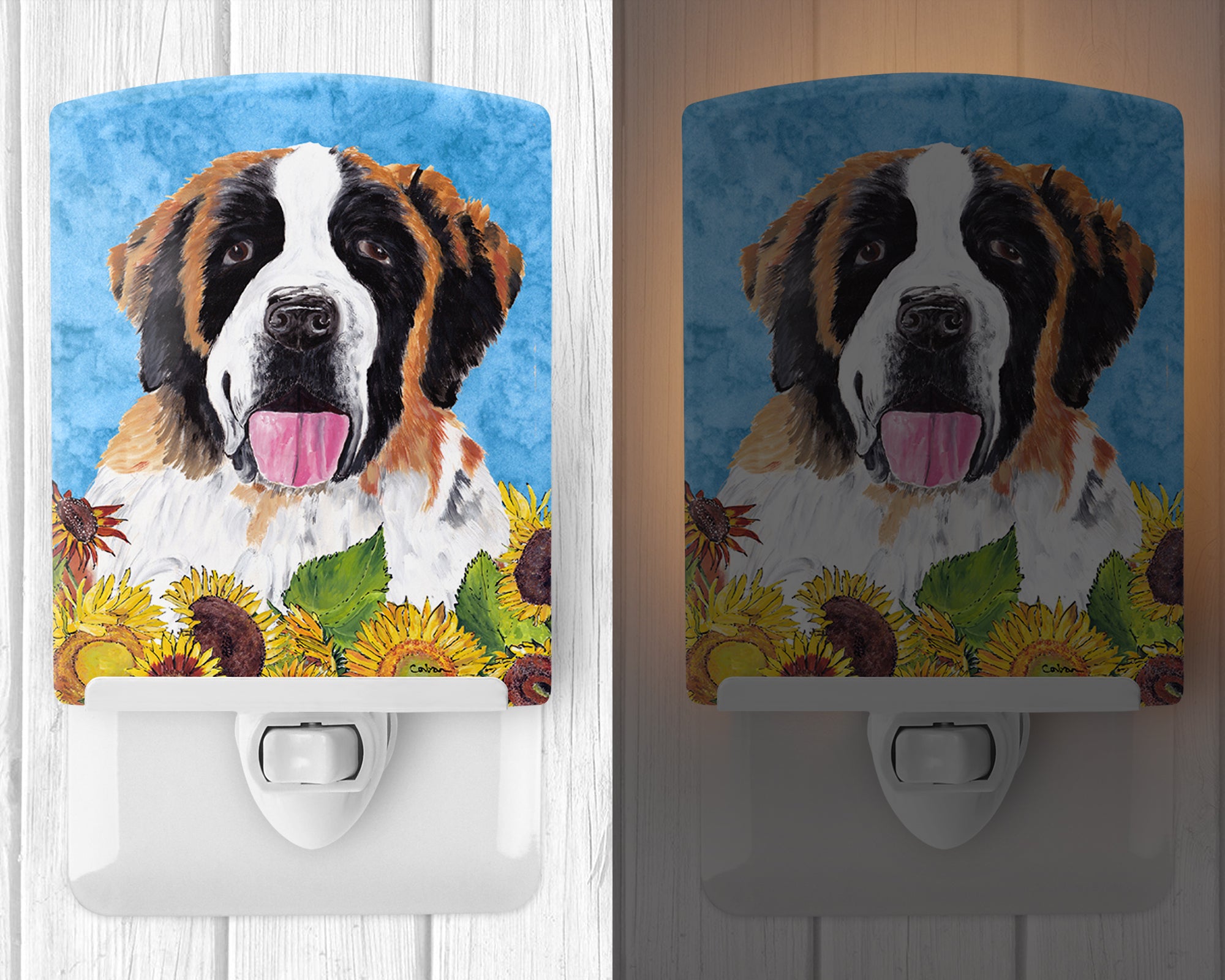 Saint Bernard in Summer Flowers Ceramic Night Light SC9076CNL - the-store.com