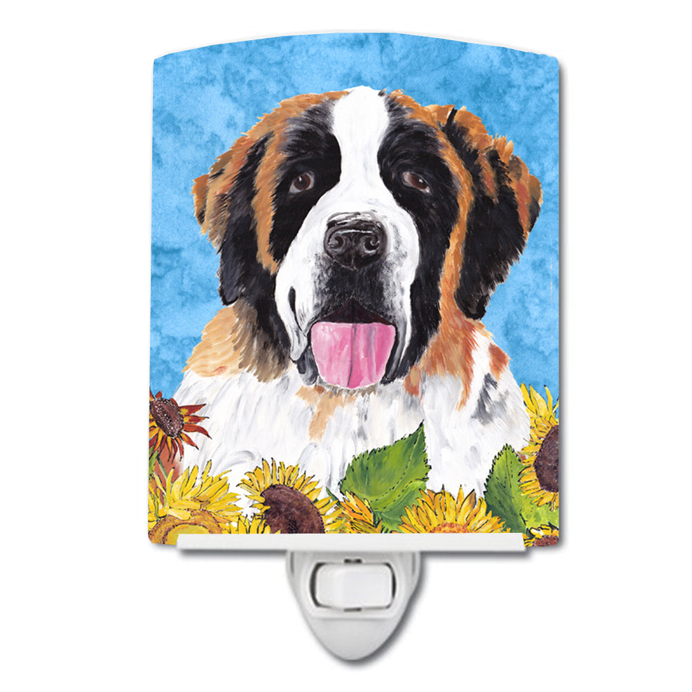 Saint Bernard in Summer Flowers Ceramic Night Light SC9076CNL - the-store.com