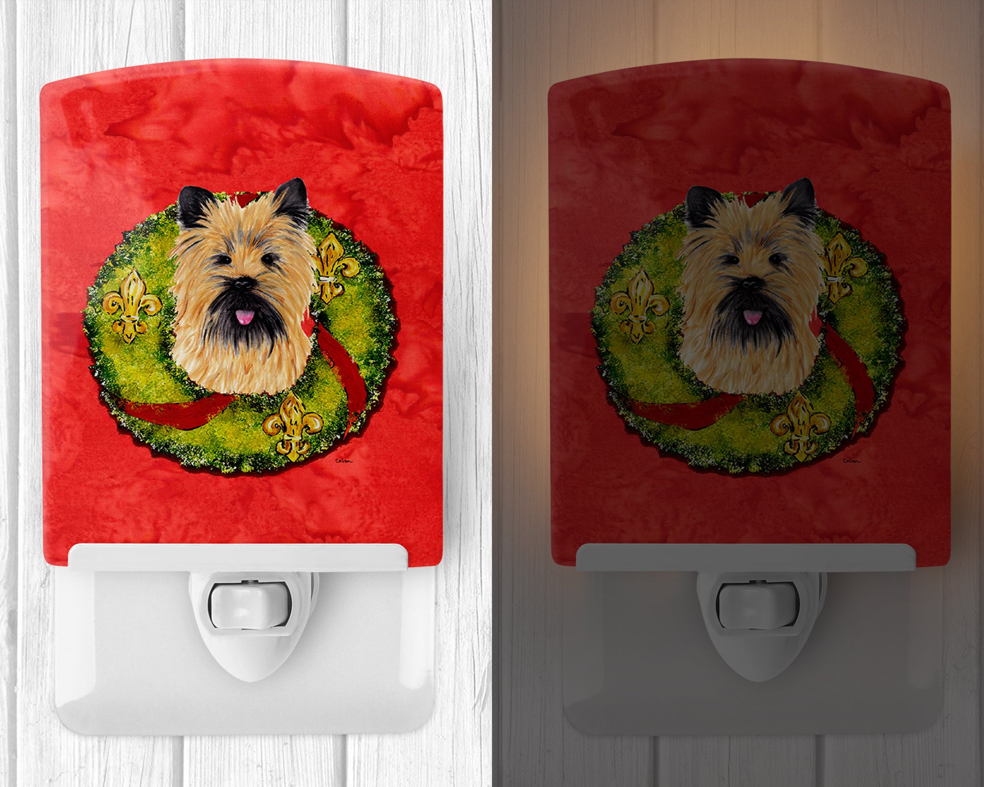 Cairn Terrier Christmas Wreath Ceramic Night Light SC9081CNL - the-store.com