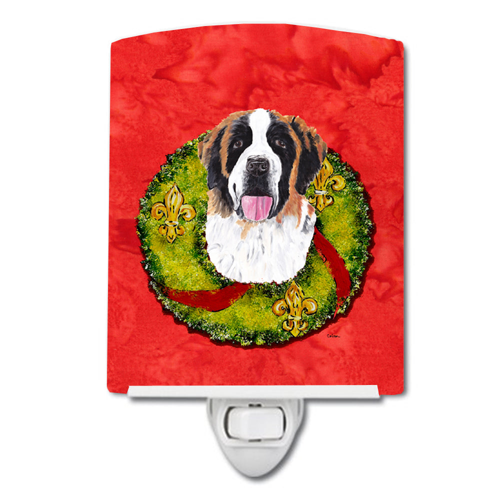 Saint Bernard Christmas Wreath Ceramic Night Light SC9082CNL - the-store.com