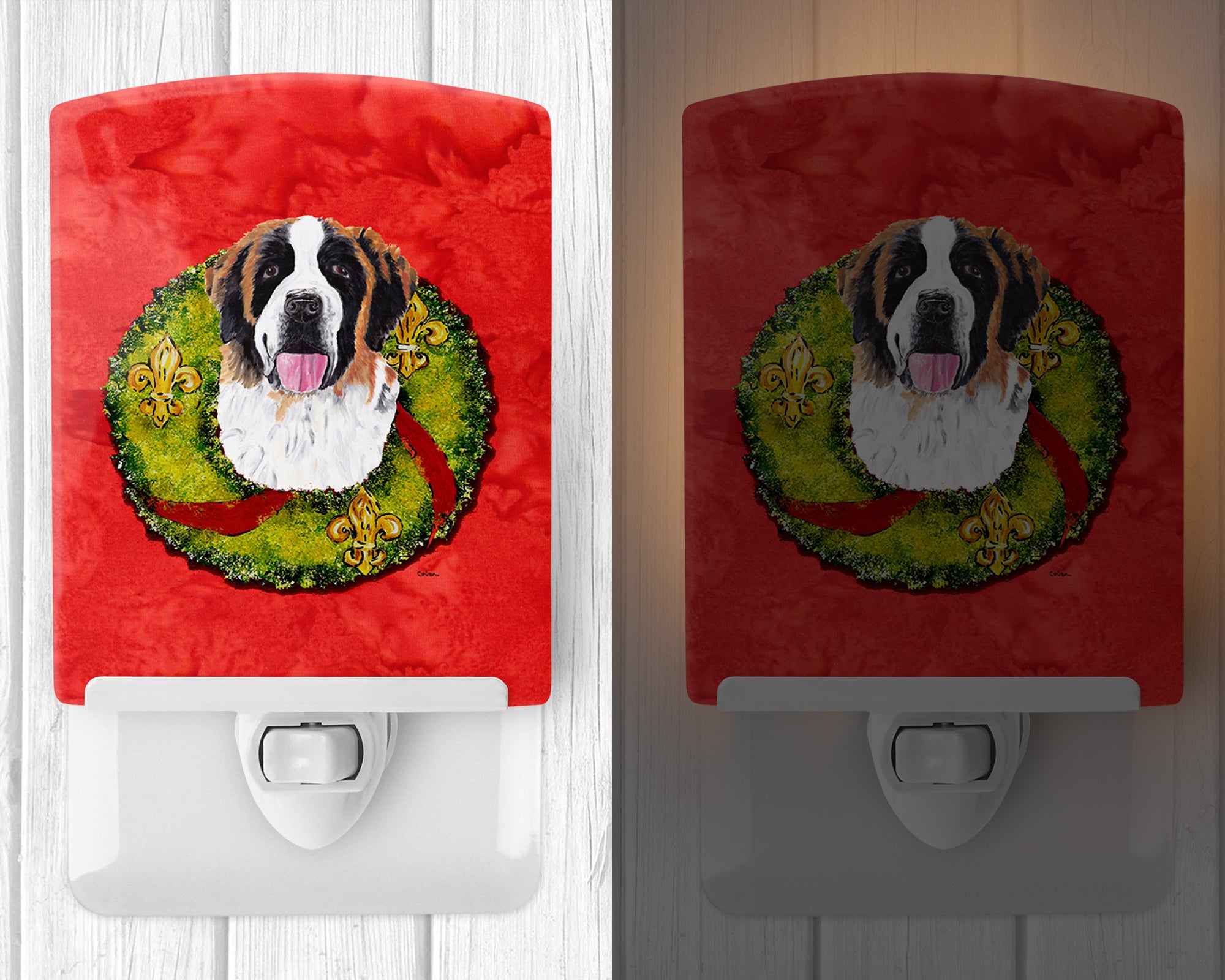 Saint Bernard Christmas Wreath Ceramic Night Light SC9082CNL - the-store.com