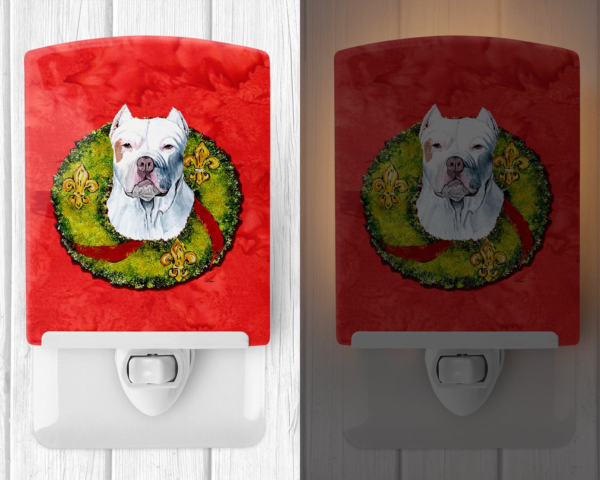 Pit Bull Christmas Wreath Ceramic Night Light SC9083CNL - the-store.com